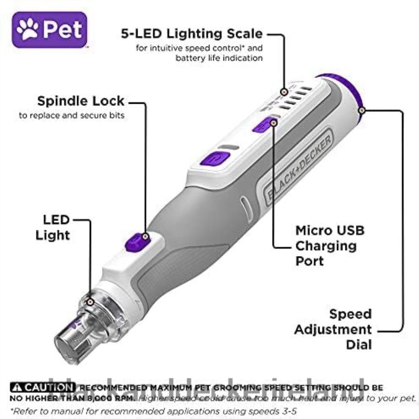 BLACK+DECKER 8V MAX Cordless Rechargeable Pet Nail Trimmer And Rotary Tool Gray 2TNNR2226 Home & Lifestyle