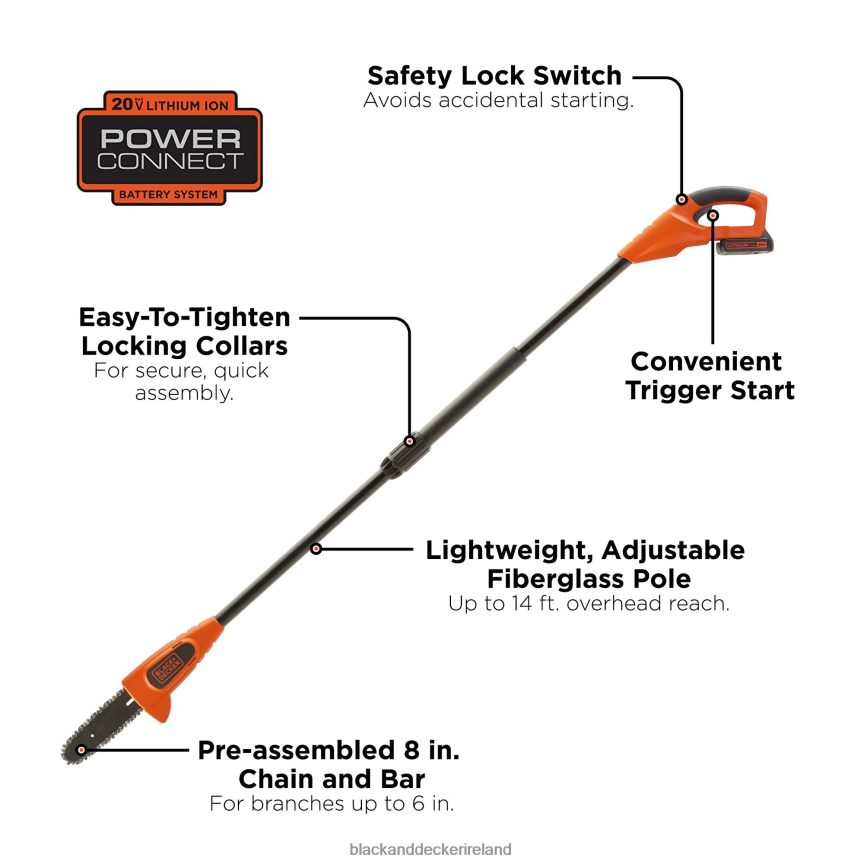BLACK+DECKER 20V MAX Pole Saw 8-Inch Cordless 2TNNR2395 Outdoor